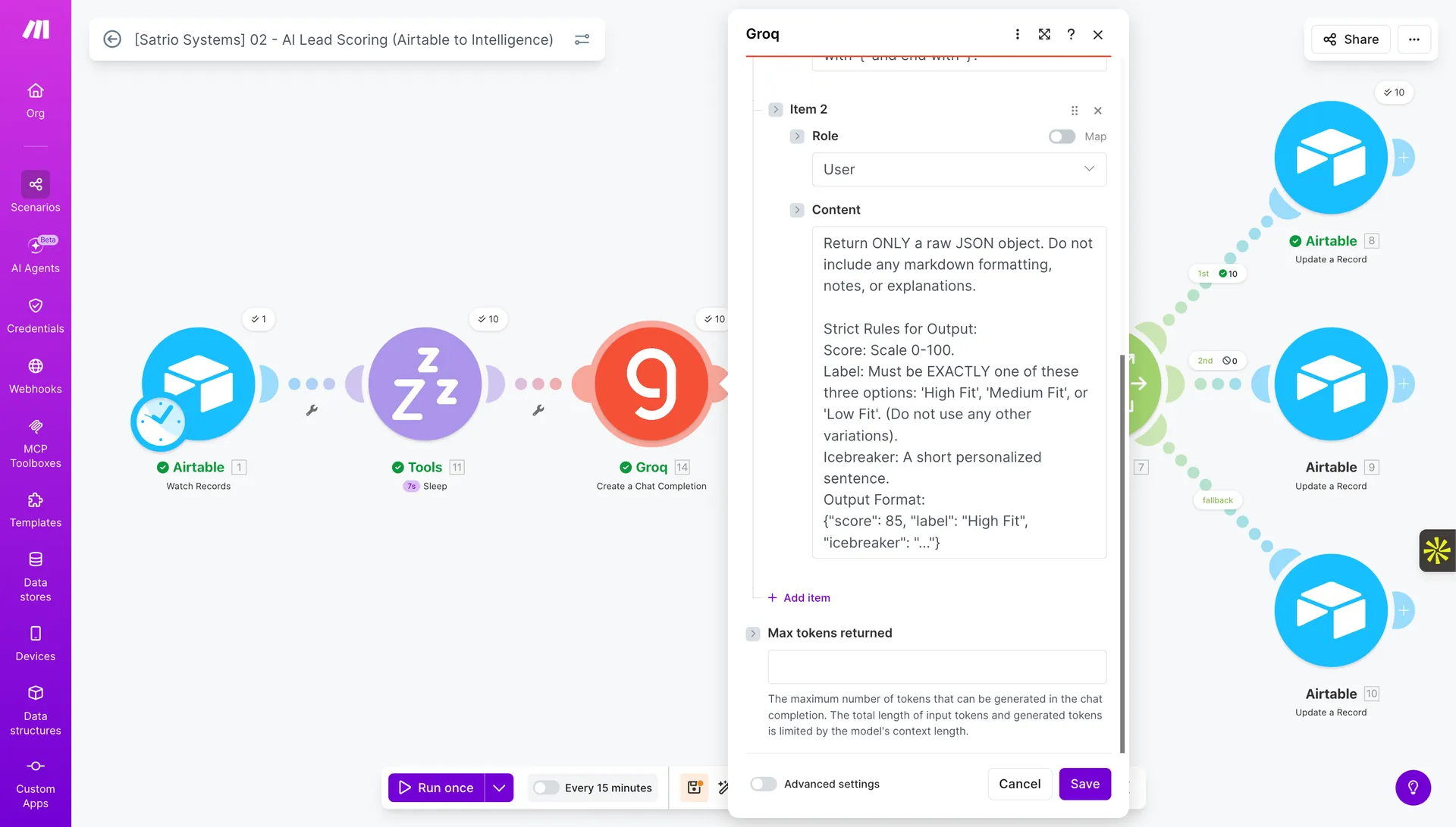 Make Groq user prompt strict output score label icebreaker