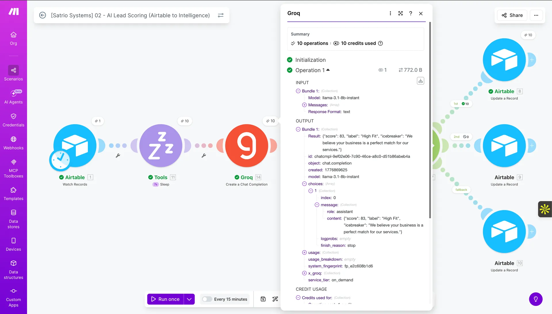 Make Groq live output score 83 label High Fit icebreaker generated